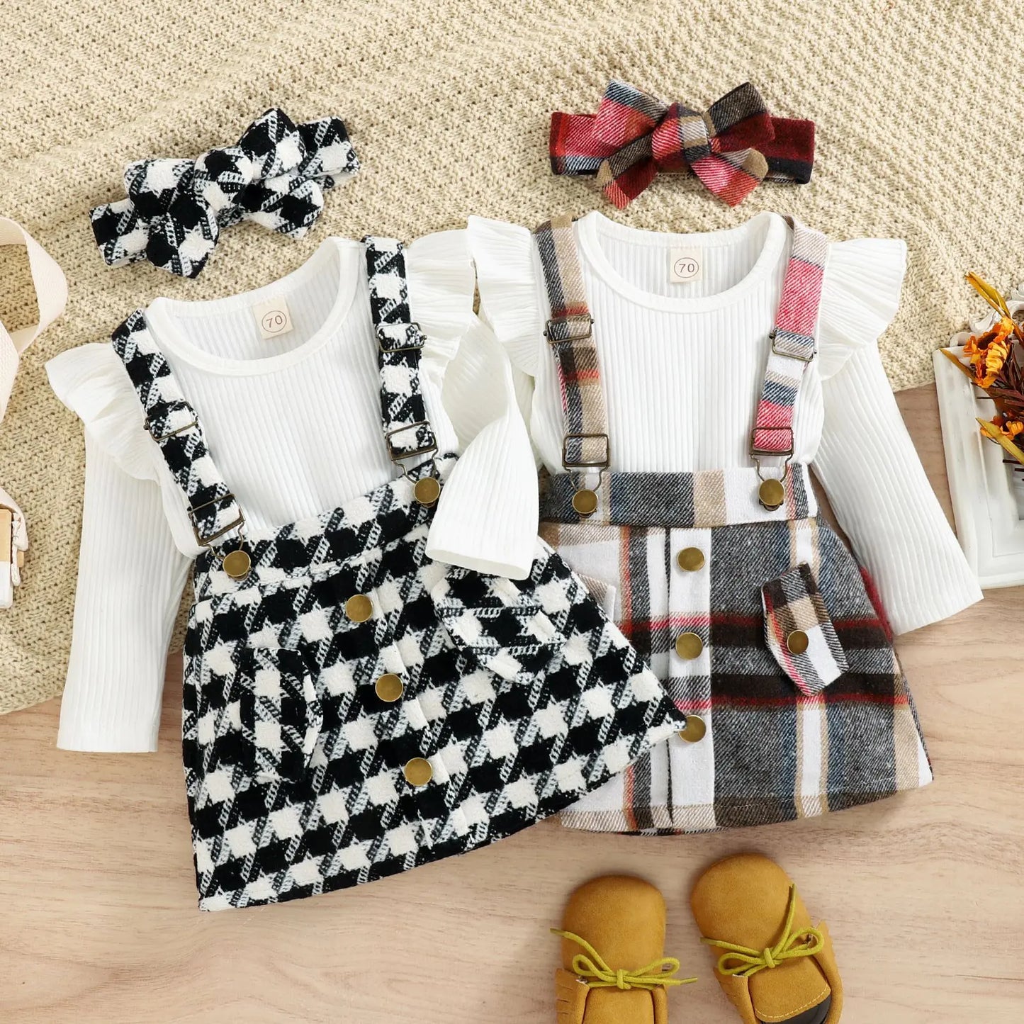Cotton Striped Baby Romper and Skirt Set for Girls