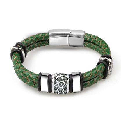 Men's Vintage Genuine Leather & Stainless Steel Bracelet