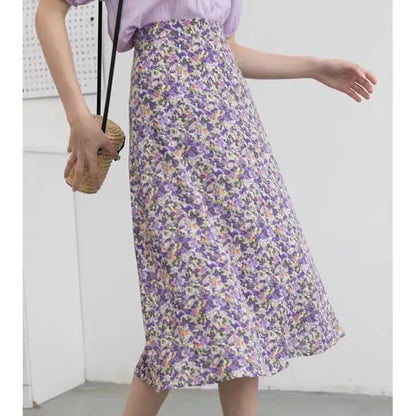 High Waist Chiffon Daisy A-line Mid-length Dress
