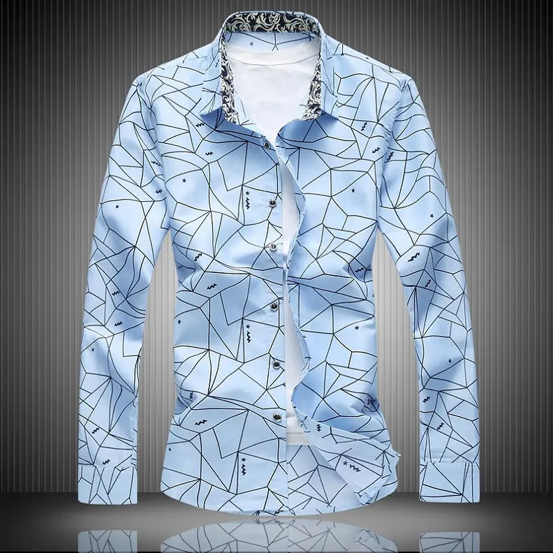 Men's Slim Fit Long Casual Shirt with Square Collar