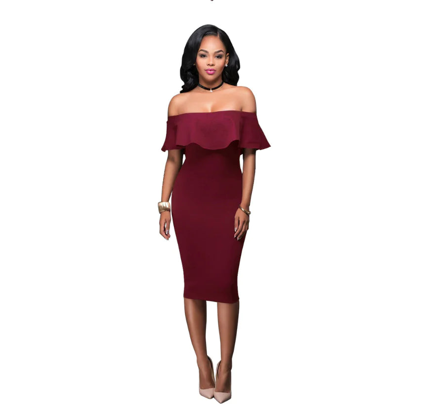 Fashionable Off-Shoulder Bodycon Dress sizes ranging from S to XXL