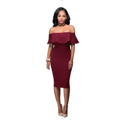 Fashionable Off-Shoulder Bodycon Dress sizes ranging from S to XXL
