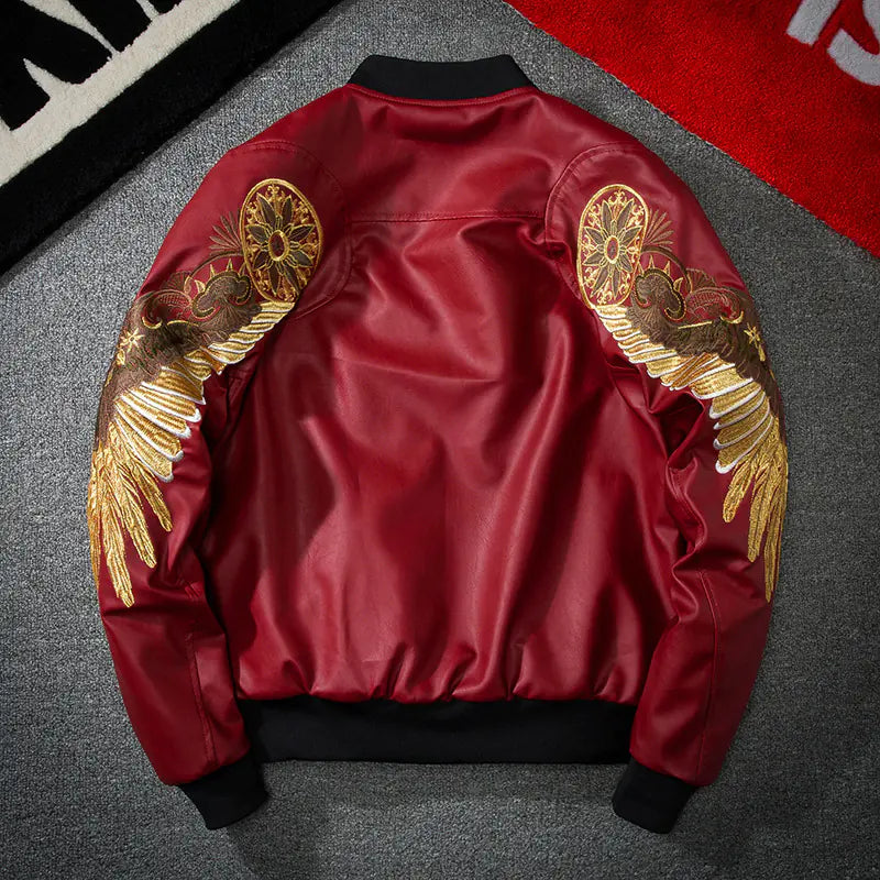 Embroidered Wing Baseball Jacket - Pilot Style