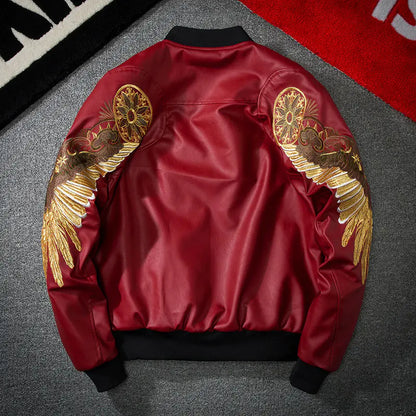 Embroidered Wing Baseball Jacket - Pilot Style