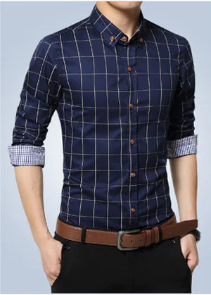 Men's Slim Fit Printed Checkered Shirt