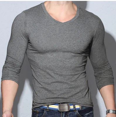 Men's Long Sleeve V-Neck Slim Fit T-Shirt