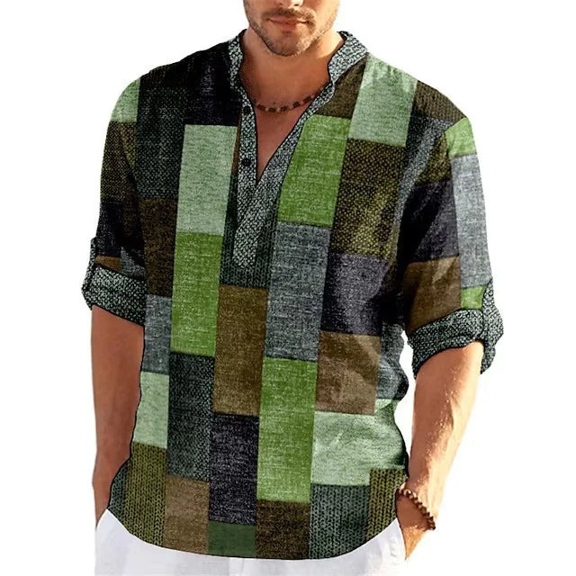 Spring & Autumn 3D Printed Stand Collar Men's Casual Shirt