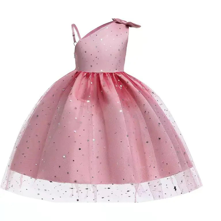 High-End Sequin Tulle Dress for Girls with Bow