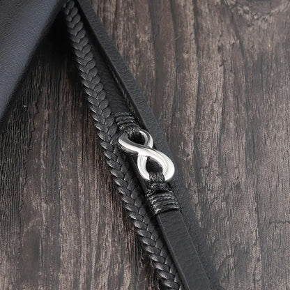 Genuine Leather Braided Men's Bracelet with Steel Accent
