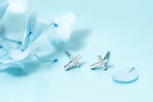 S925 Silver Minimalist Cross Stud Earrings with Diamonds