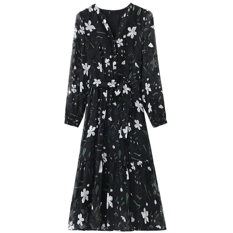French Style Floral Chiffon Dress for Women  sizes ranging from S to XL,