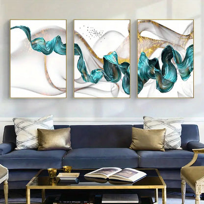 3pcs Abstract Blue Ribbon Canvas Art for Home Decor  living room, bedroom, or study,