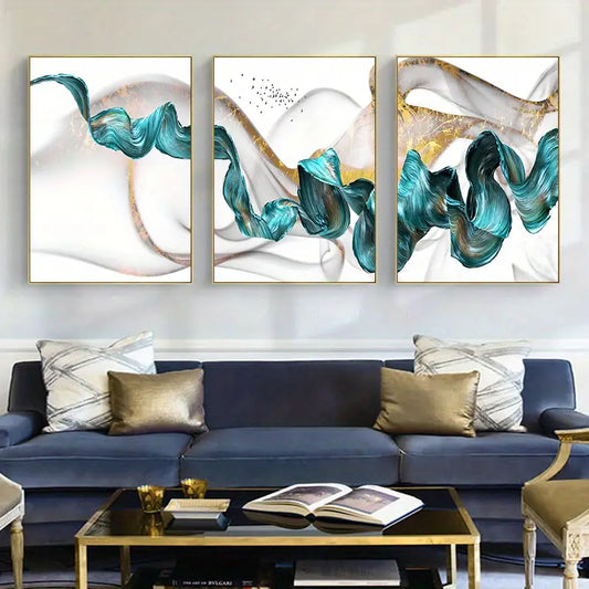 3pcs Abstract Blue Ribbon Canvas Art for Home Decor  living room, bedroom, or study,