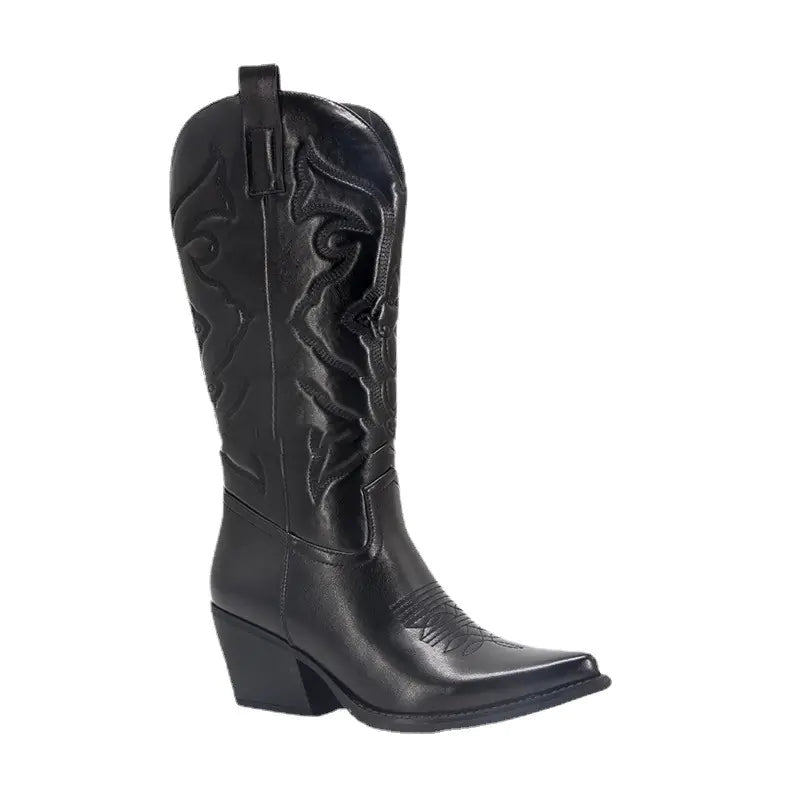 Vintage-Cowboystiefel für Damen – Blockabsatz und breite Taille