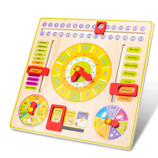 Wooden Toy Multifunctional Clock and Calendar for Kids