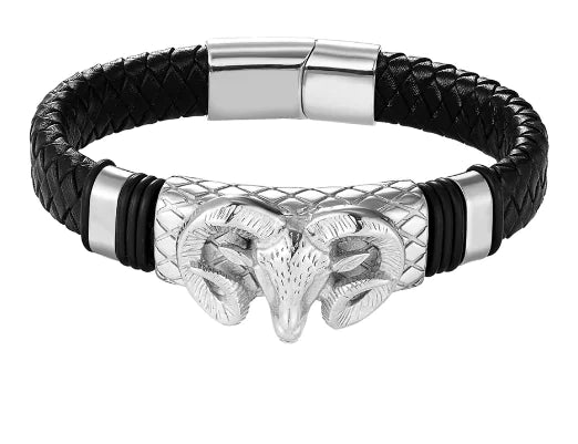 Men's Stainless Steel Leather Braided Constellation Bracelet