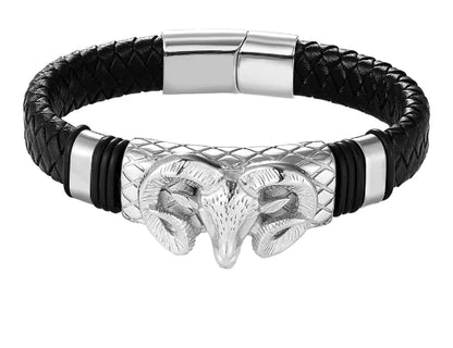 Men's Stainless Steel Leather Braided Constellation Bracelet