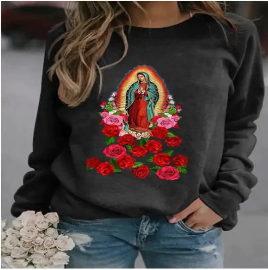 Women's Printed Loose Long Sleeve Round Neck Sweater