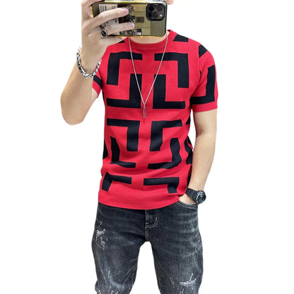 Men's Knitted Short Sleeve T-Shirt - Slim Fit Sweater