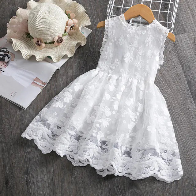 White Summer Flower Girl Dress with Lace Details
