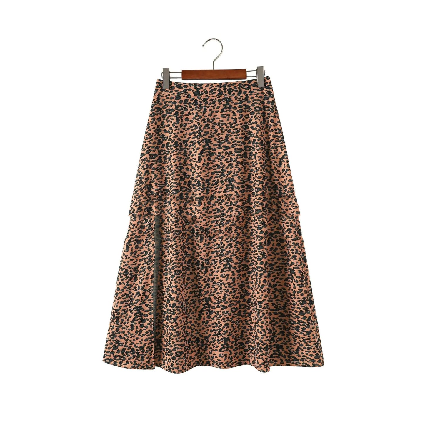 Women's A-Line Long Skirt in Leopard Print Floral