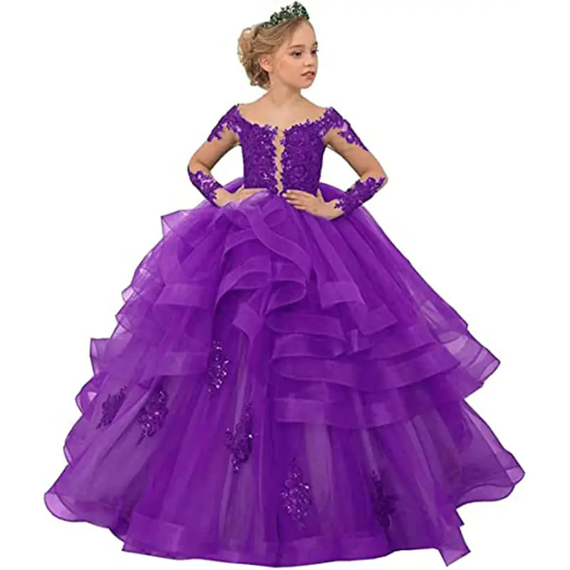 Girls' Long-Sleeved Lace Birthday Princess Dress sizes 90cm to 160cm