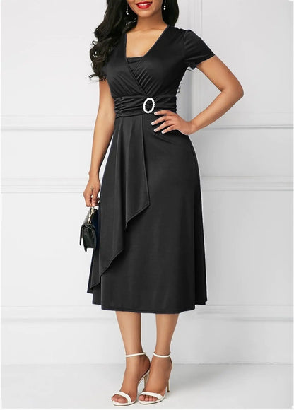 Summer Asymmetrical V-Neck High-Waist Dress