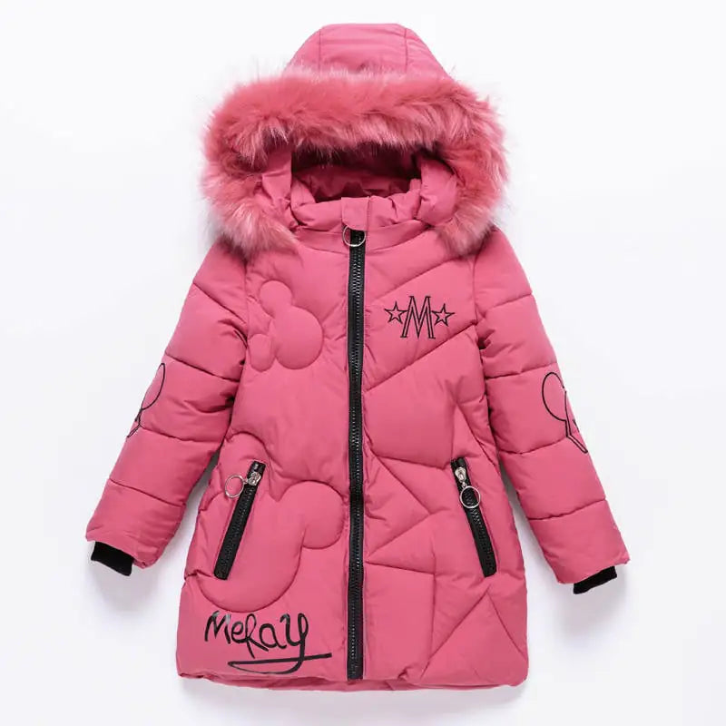 Thickened Mid-length Girl's Cotton-Padded Jacket with Fur Collar – Gratis Wereldwijde Verzending