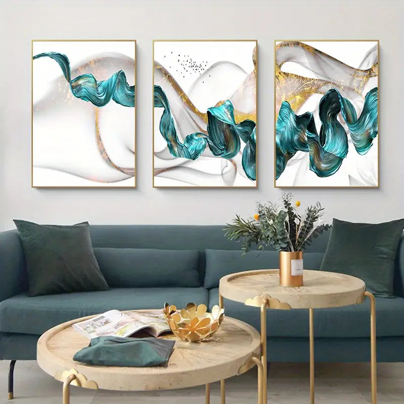 3pcs Abstract Blue Ribbon Canvas Art for Home Decor  living room, bedroom, or study,