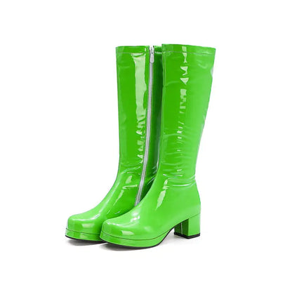 Chunky Heel Patent Leather Mid Calf Women's Boots