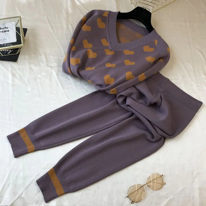 2020 Autumn/Winter Women's Heart Pattern Knit Set