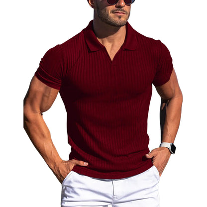 Men's Slim Fit Short Sleeve Polo Shirt with Stripes