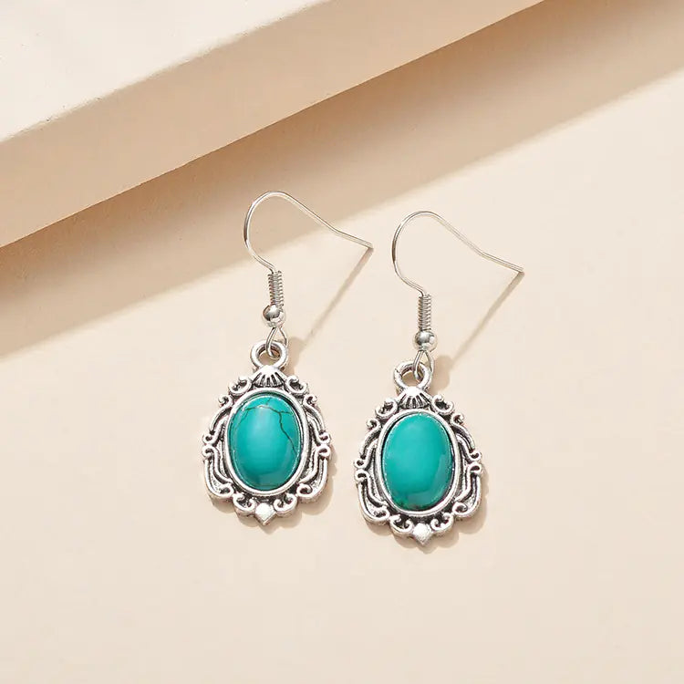 Bohemian Turquoise Jewelry Set: Necklace, Bracelet, Earrings