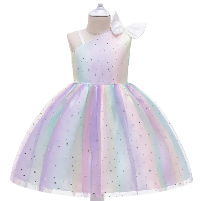 High-End Sequin Tulle Dress for Girls with Bow