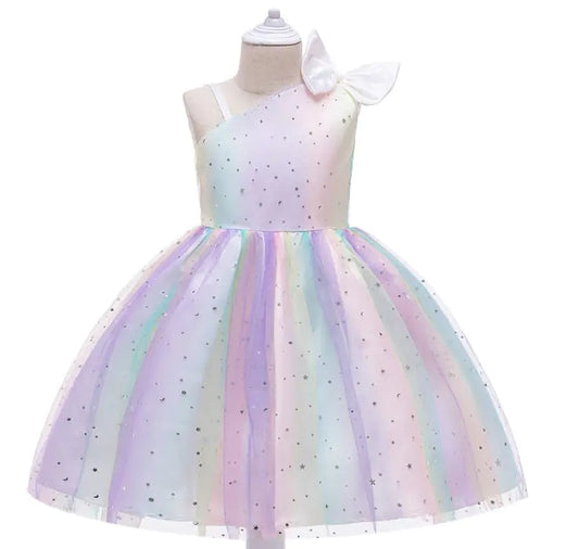 High-End Sequin Tulle Dress for Girls with Bow