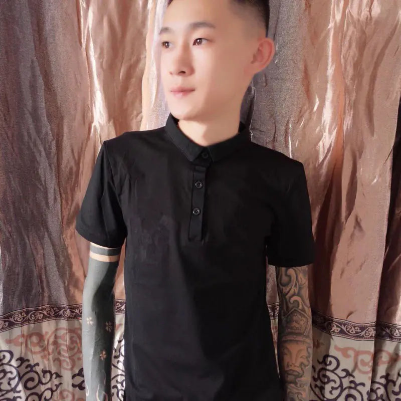 Men's Slim Fit Black Polo Shirt - Trendy Design