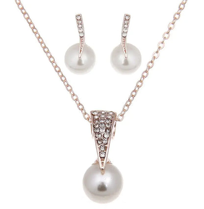 Bridal Pearl and Rhinestone Earrings Necklace Set