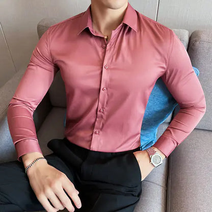 10-Color Slim Fit Long Sleeve Dress Shirt for Men
