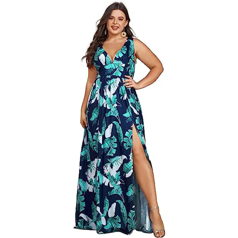 Deep V-neck Sleeveless Swing Dress