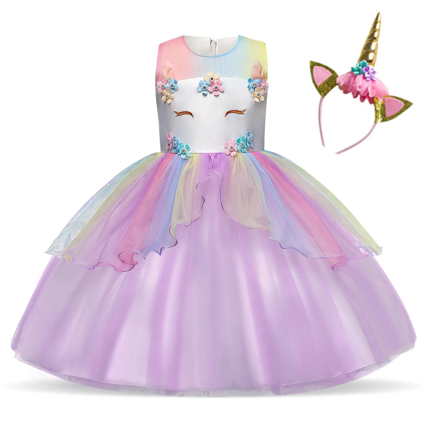 Fluffy Yarn Flower Girl Princess Dress for Kids from 90cm to 160cm