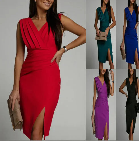 V-neck Sleeveless Split High Waist Dress