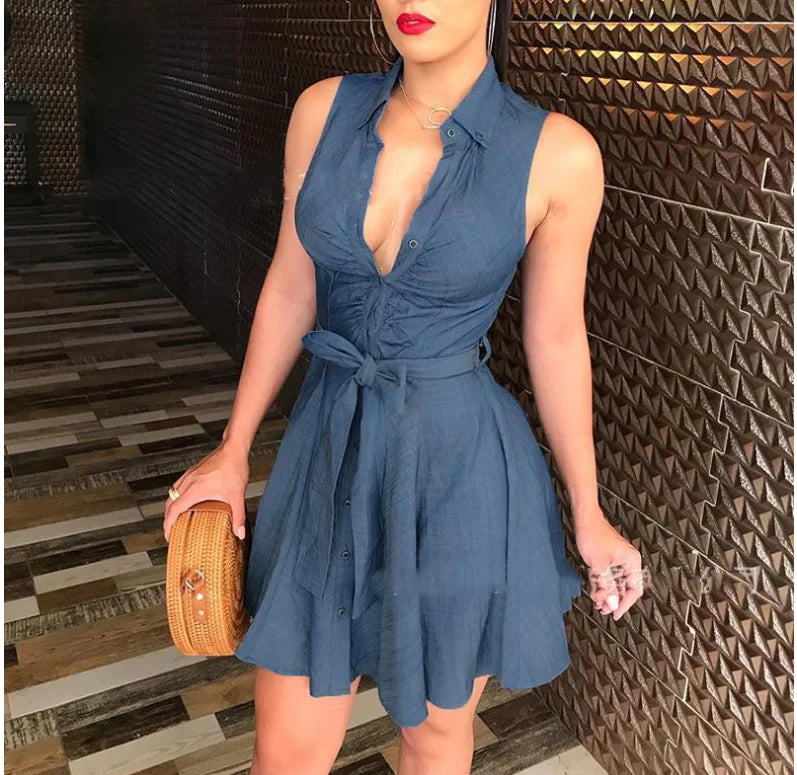 Blue Sleeveless Dress, Casual Tank Dress