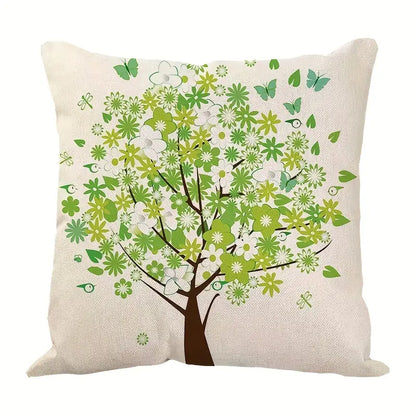 Linen Cartoon Tree Printed Throw Pillow Cover 17.72"