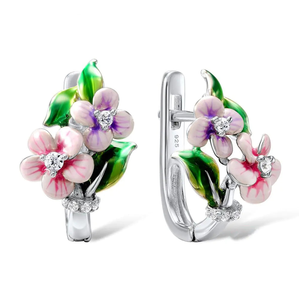 Floral Enamel Pendant Earrings and Ring Set