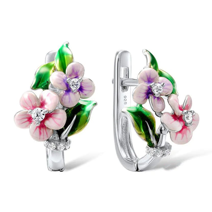 Floral Enamel Pendant Earrings and Ring Set