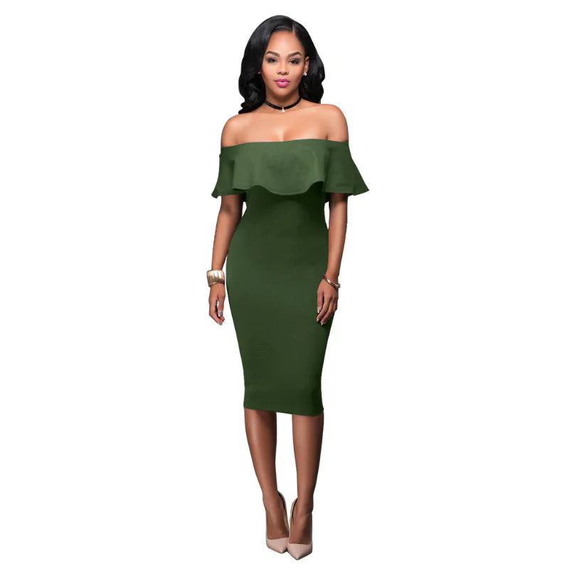 Fashionable Off-Shoulder Bodycon Dress sizes ranging from S to XXL