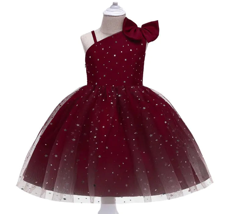 High-End Sequin Tulle Dress for Girls with Bow