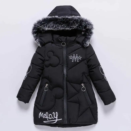 Thickened Mid-length Girl's Cotton-Padded Jacket with Fur Collar – Gratis Wereldwijde Verzending