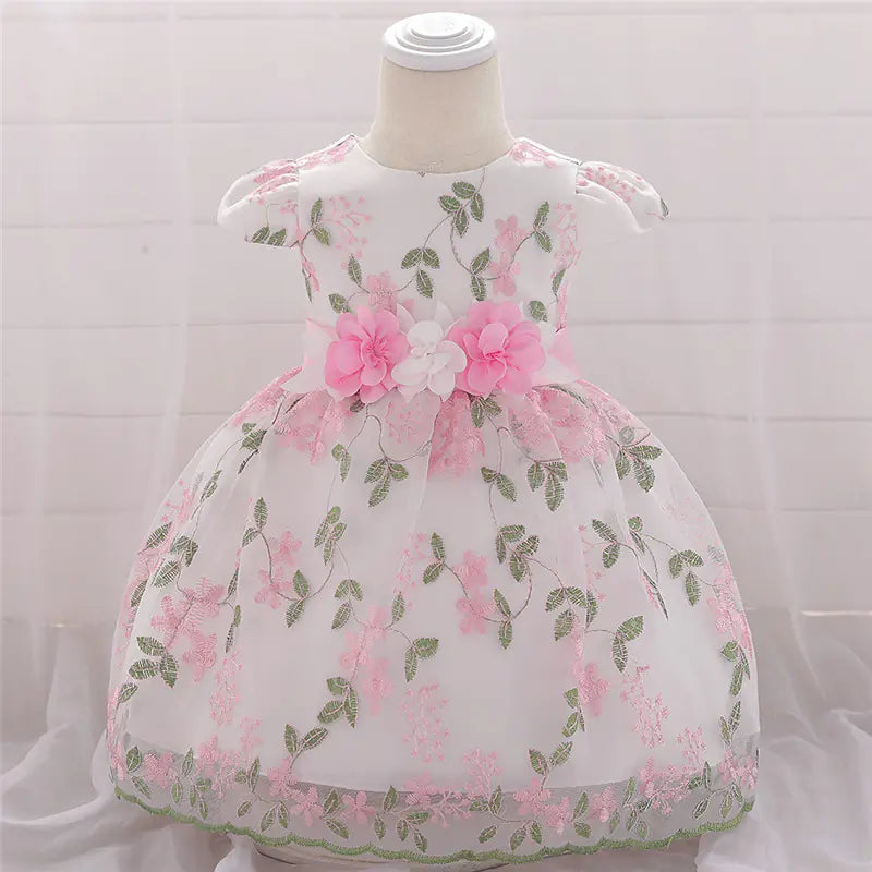 Embroidered Cotton Princess Dress with Bowknot 1 to 3 years.