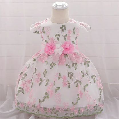 Embroidered Cotton Princess Dress with Bowknot 1 to 3 years.